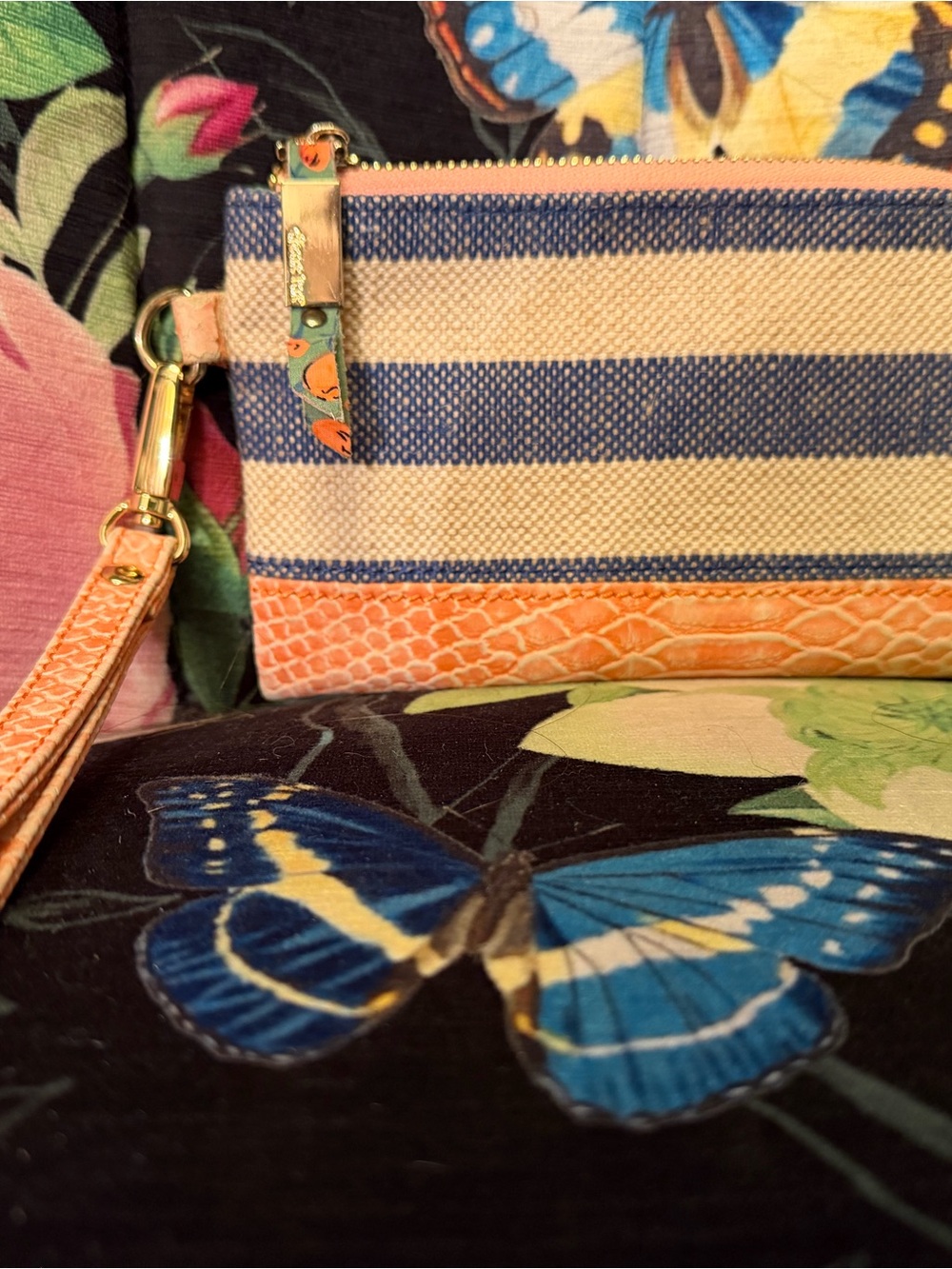 Deux Lux Navy & Coral Striped Wristlet